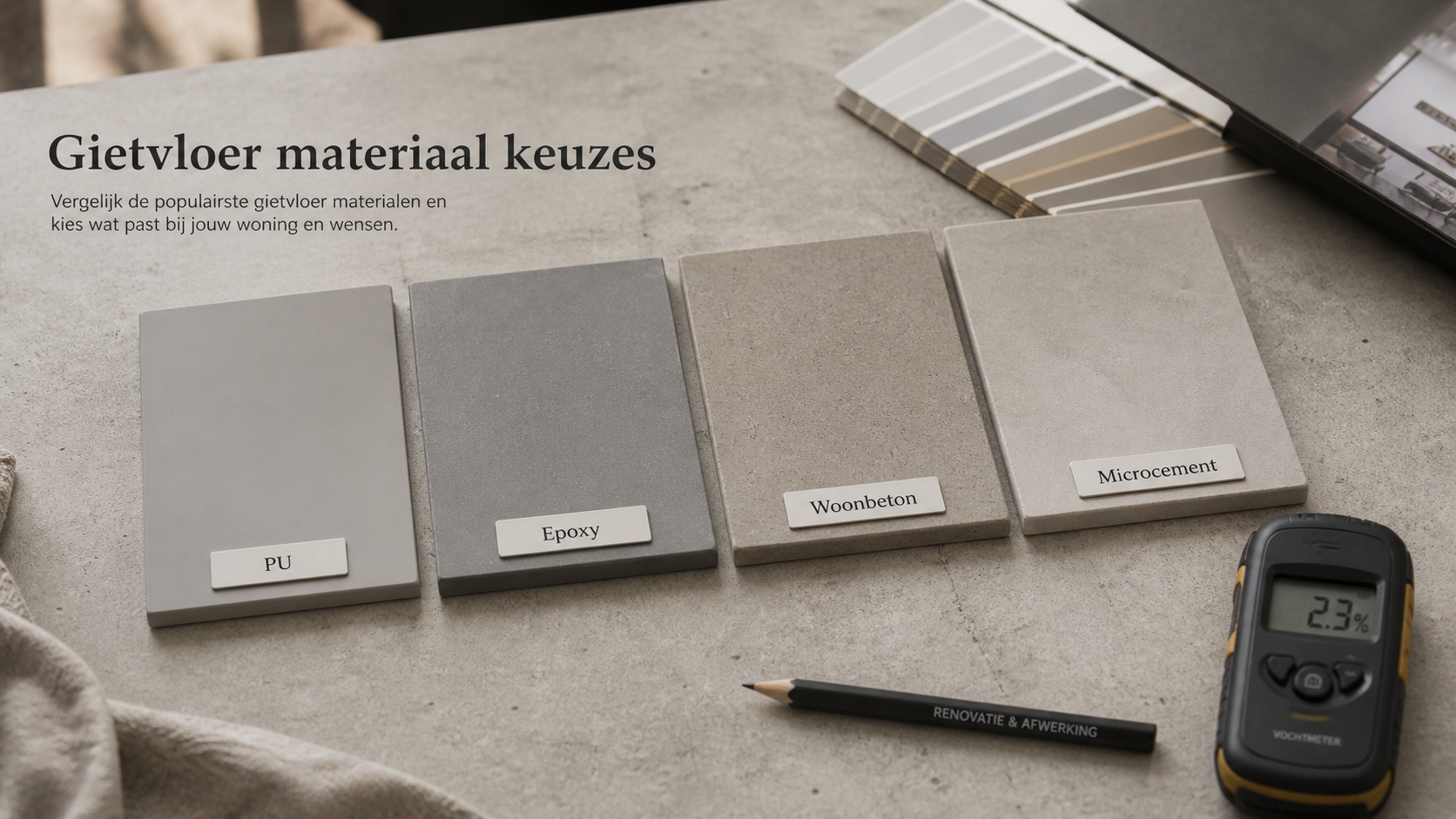 Materiaalstalen voor PU epoxy woonbeton en microcement